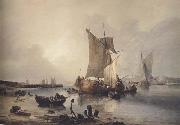 Samuel Owen Loading boats in an estuary (mk47) USA oil painting artist